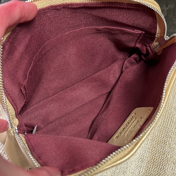 Brics Saffiano Crosshatch Leather Travel Toiletry Makeup Zip Top Bag Pouch Gold - Picture 5 of 7